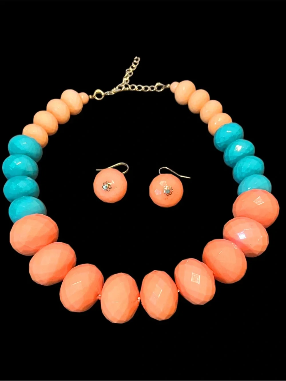 Vintage Coral/Turquoise Beaded Necklace with Matching Earrings